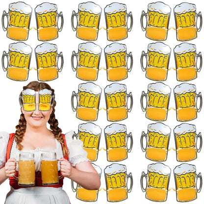 12Pcs Oktoberfest Glasses Plastic Goggles Beer Mug Pattern Glasses Photo Props German Oktoberfest Theme Event Decoration