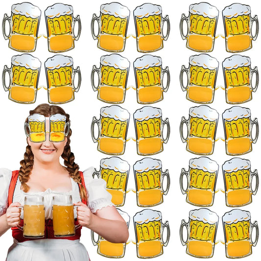 12Pcs Oktoberfest Glasses Plastic Goggles Beer Mug Pattern Glasses Photo Props German Oktoberfest Theme Event Decoration