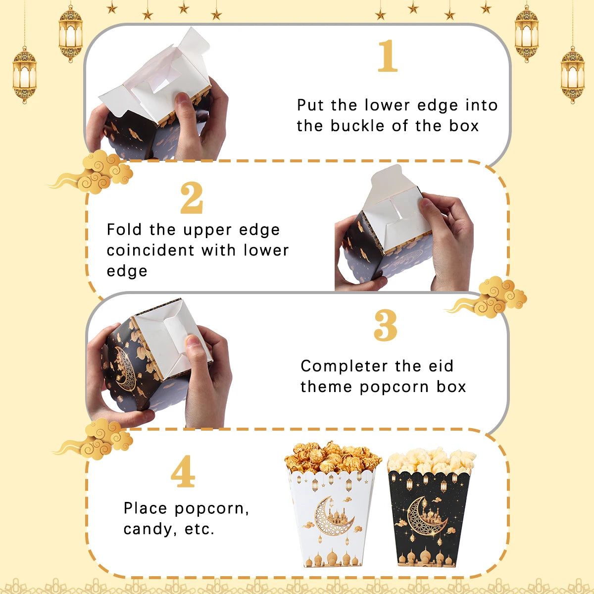 EID Mubarak Popcorn Box Biscuit Gift Box Ramadan Decoration 2025 For Home EID Mubarak Islamic Muslim Party Decor Eid al-Fitr