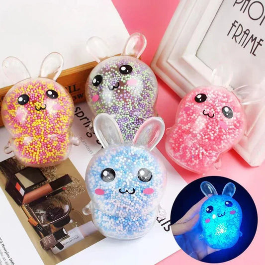 1PCS  Squishy Bunny Stress Balls with Light Stress Relief Toy Girls Kids Fidget Toys Colorful Rabbit for Easter Basket Stuffers
