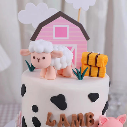 Farm Animals Cake Topper Rustic Cake Decoration Lambs, Ponies, Piglets, Chick,  Haystacks for Kids Happy Birthday Party Supplies