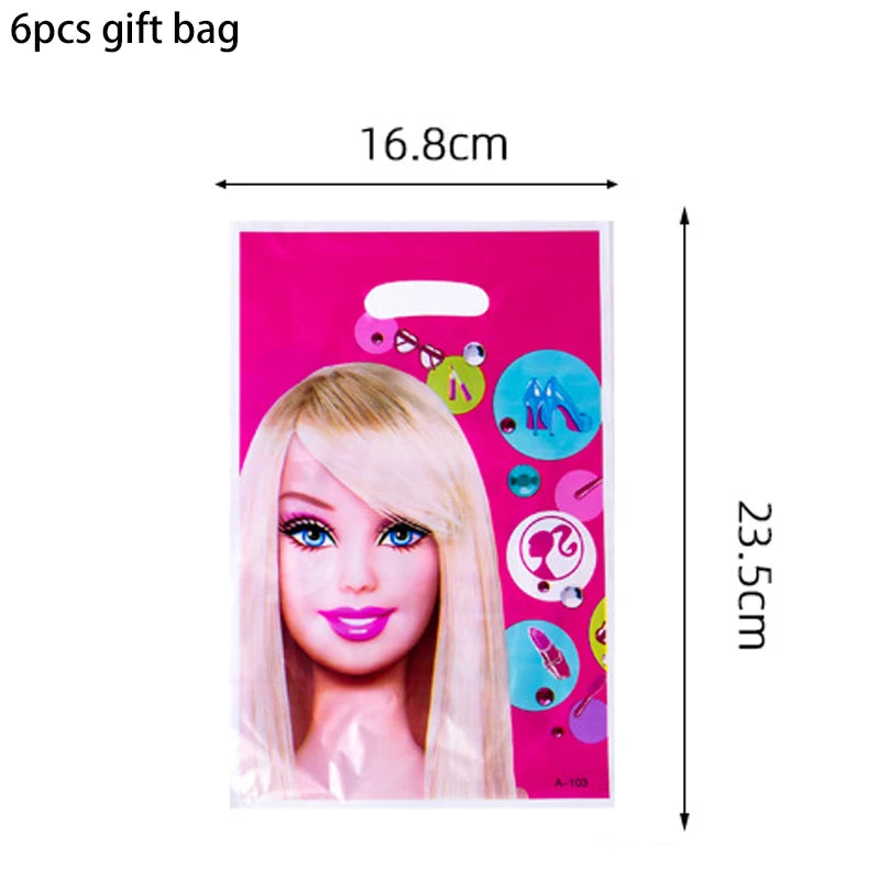 MINISO Barbie Birthday Party Decorations Tableware Paper Cups Plates Napkins Balloons Banner Backdrop Pink Baby Shower Supplies