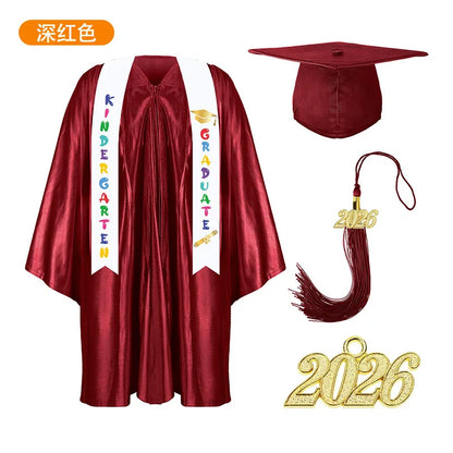 2025 Year Preschool and Kindergarten Graduation Gown Cap Tassel Set with 2025/2026 Charm Printed Stole Grad Gift for Boys Girls