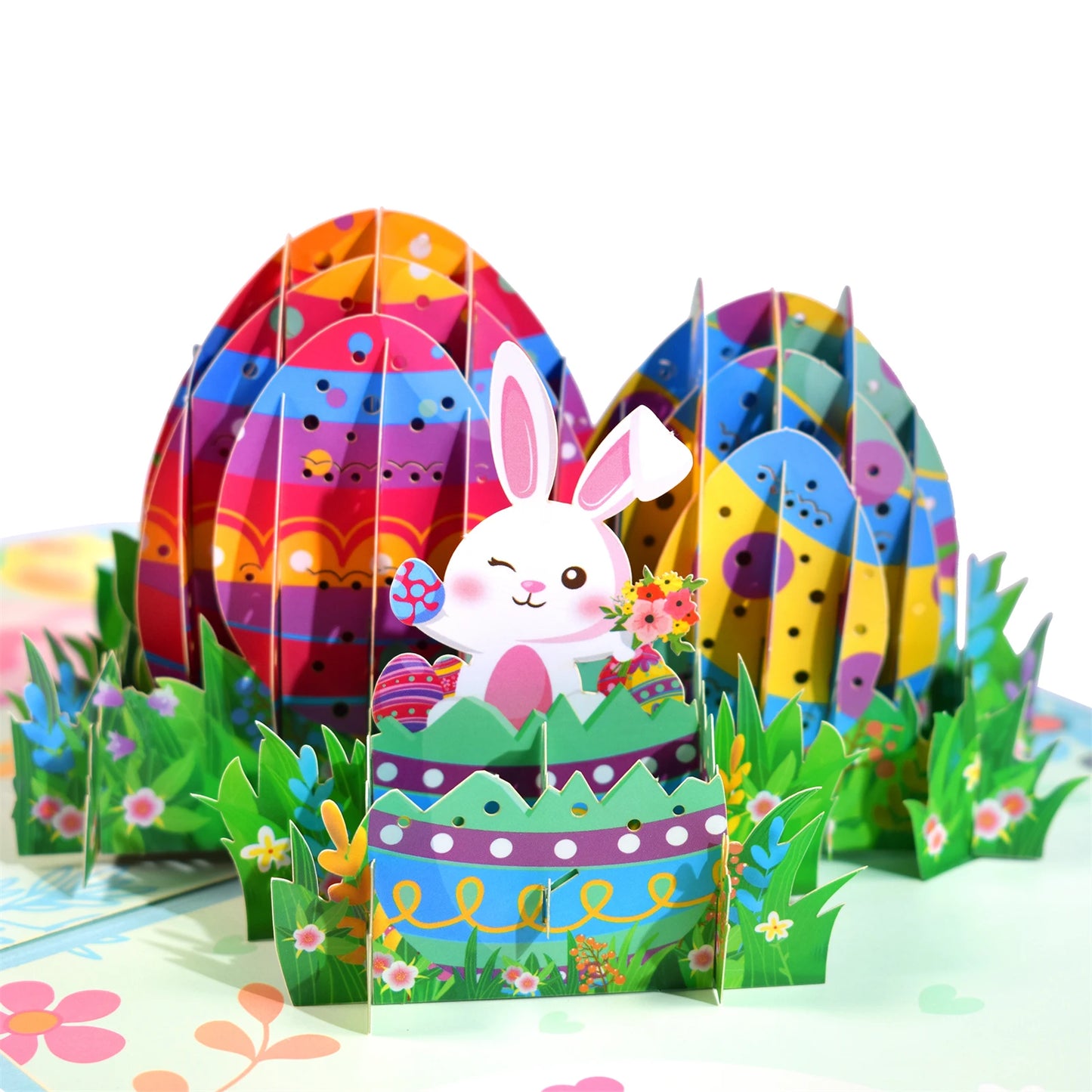 Happy Easter Pop Up Card - 3D Bunny Egg Flowers Basket Greeting Card for Easter