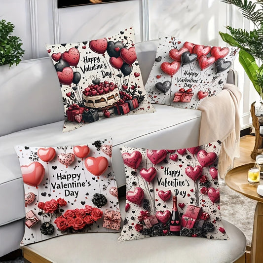Valentine's Day Red Balloon Print Couple Home Decor Pillowcase Holiday Bedroom Living Room Decoration Polyester Cushion Cover
