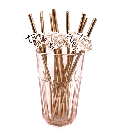 10Pcs Rose Gold Team Bride Straws Hen Party Bachelorette Wedding Party Decoration Supplies