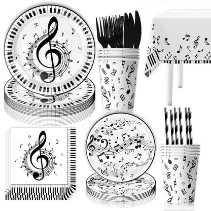 10Guests Music Festival Party Disposable Tableware White Black Note Happy Musical Lover Birthday Party Supplies