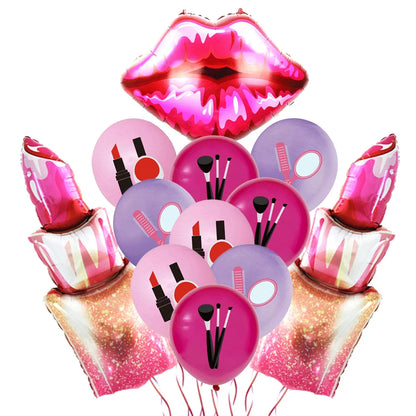 12pcs Spa Makeup Party Balloons Set Lipstick Lips High Heels Foil Ball Girl Bachelor Party Valentine's Day Wedding Bridal Shower