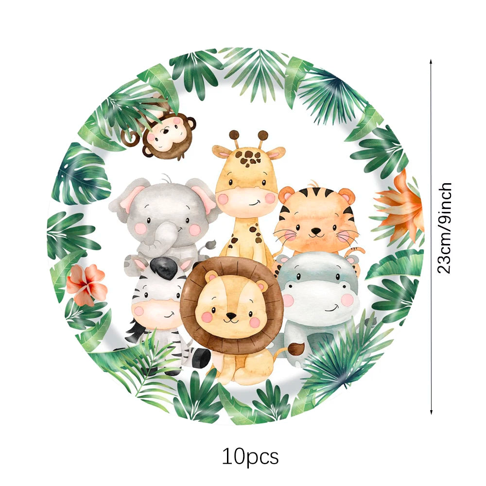 Jungle Birthday Party Decoration Jungle Safari Paper Plates Cups Napkins Disposable Tableware Tablecloths Kids Wild One Theme