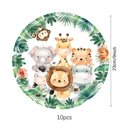Jungle Birthday Party Decoration Jungle Safari Paper Plates Cups Napkins Disposable Tableware Tablecloths Kids Wild One Theme