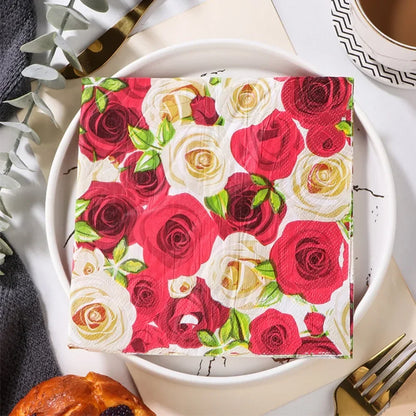 20Pcs/pack Lover Heart Rose Printed Paper Disposable Tableware Napkin Tissues DIY Wedding Party Decoration Valentine's Day Decor