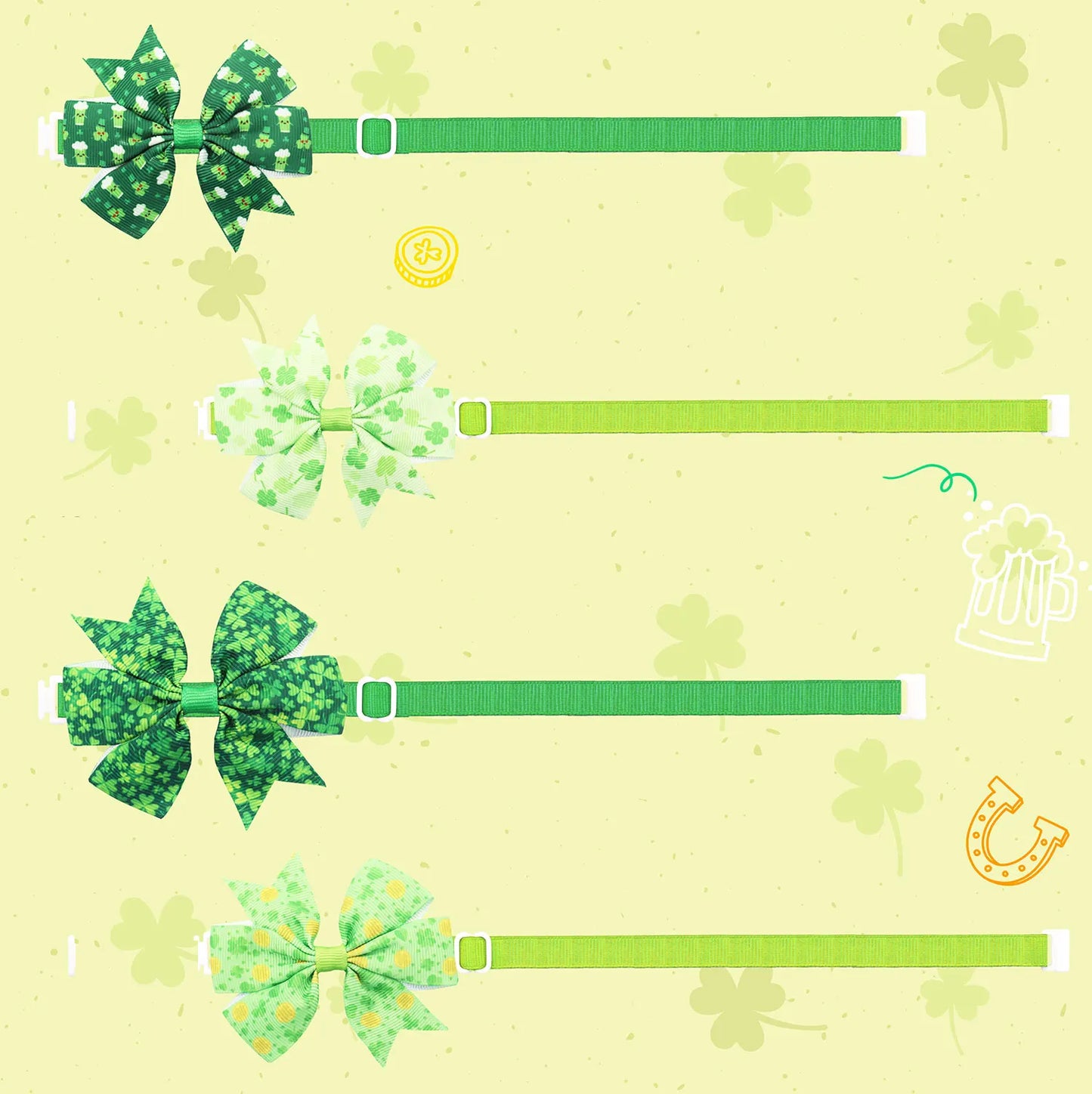 50/100Pcs Saint Patrick Dog Bows Pets St. Patrick's Day Grooming Bows Adjustable Dog Bowties Clover Dog Neckties Accessories