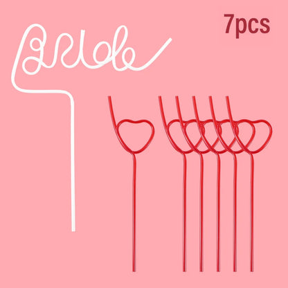 1set Bridal Shower Straws Love Heart Drinking Straw Bride To Be Wedding Decoration Bachelorette Hen Party Supply Team Bride Gift