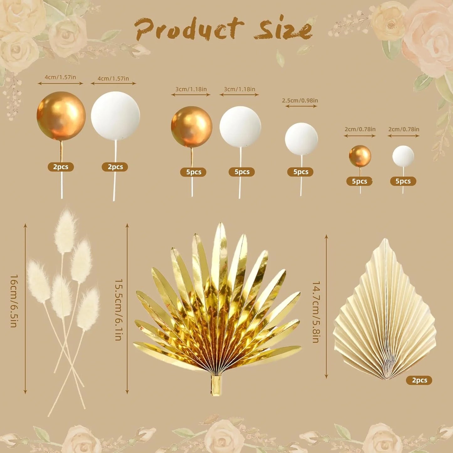 Palm Leaves Cake Decorations Balls Cake Toppers for Birthday Wedding Anniversary Baby Shower Party Supplies