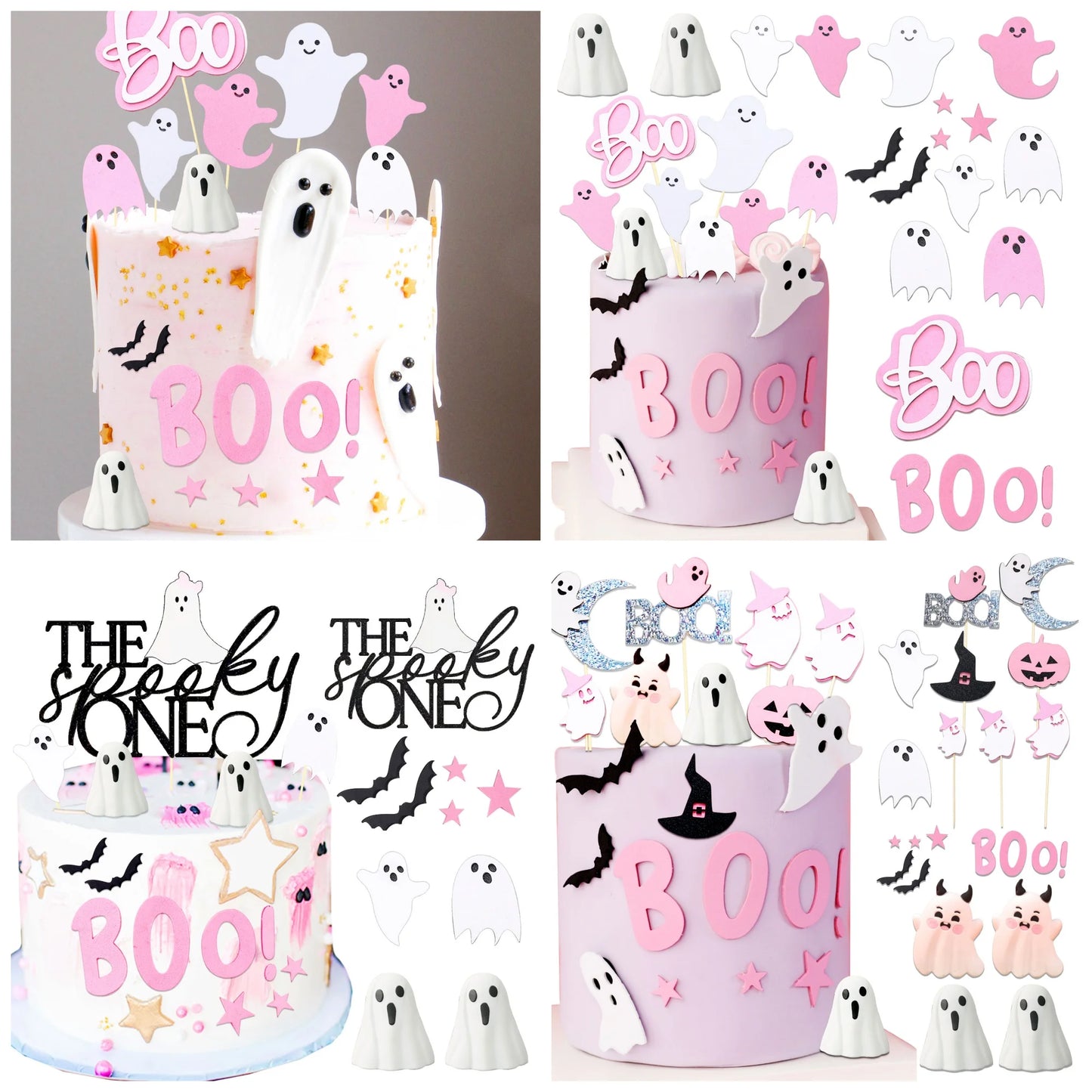 LaVenty Pink Halloween Cake Decoration Spooky One Ghost Cake Decoration Boo is One Cake Topper for Halloween Party Supplies