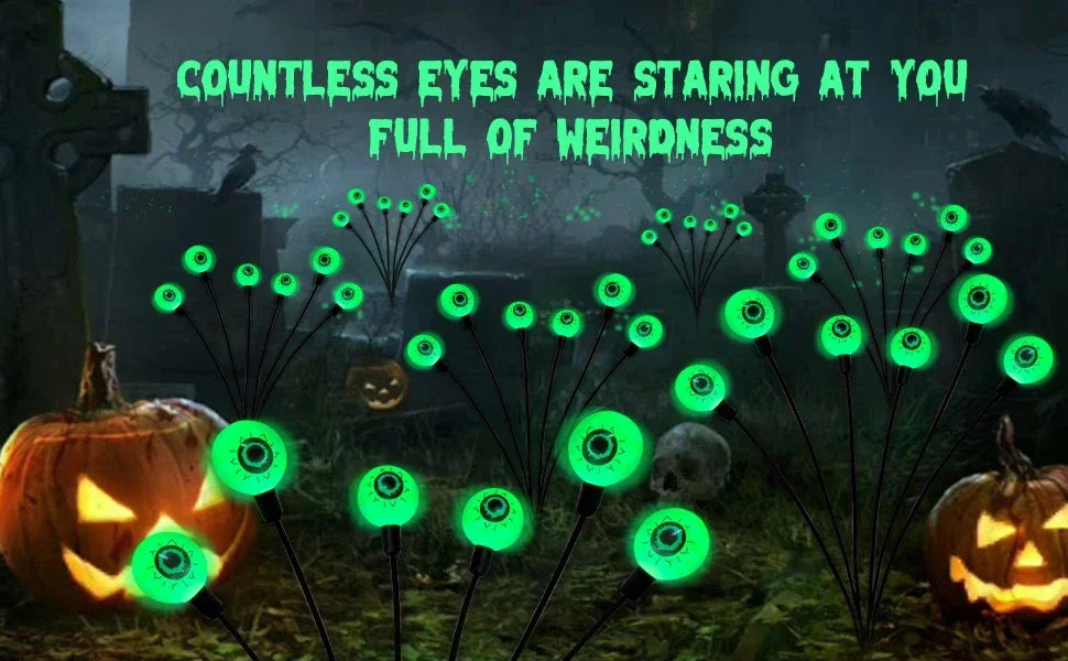 2024 Halloween Outdoor Solar Powered Scary Eyeball Lights Led Green Eyeball Blinking Firefly Lights Waterproof Solar Path Lights