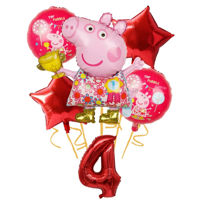 Cartoon Pig Family Birthday Party Balloon Decoration Set for Girls, Disposable Party Tableware Banner, Baby Shower  Birthday Hat