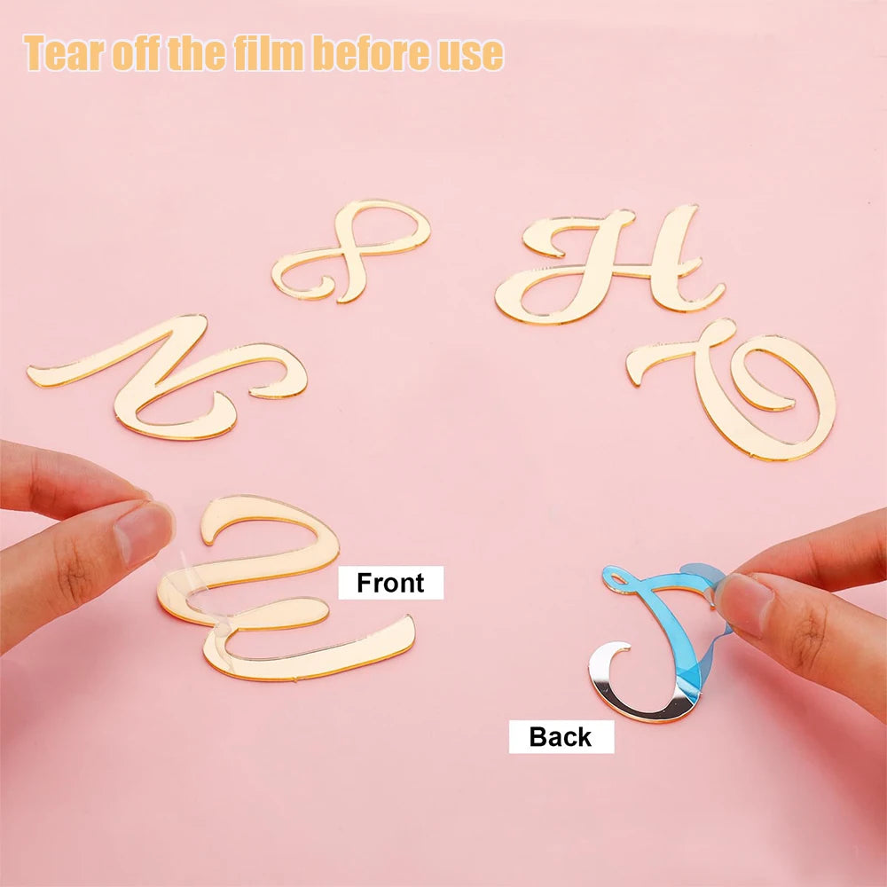 27pcs/set Gold Acrylic Cake Decoration,for Wedding Valentine's Day Birthday Party Personalized Name Cake Toppers Decoration