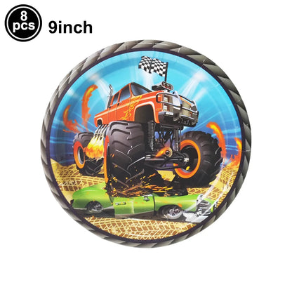 Monster Truck Birthday Party Paper Plates Cup Napkin Tablecloth Balloon Hanging Swirls Banner Monster Truck Birthday Party Decor