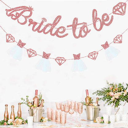 Rose Gold Bride to Be Banner Glitter Diamond Wedding Veil Bride Garland Bunting Hen Party Bridal Shower Engagement Wedding Decor