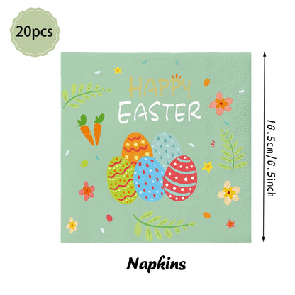 Happy Easter Party Decorations Bunny Eggs Paper Plates Cute White Rabbit Carrot Foil Balloons Kids Party Supplies Easter Favors