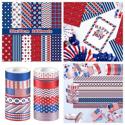 July 4th Day Independence Day Party Photobooth Props, Temporary Tattoo, Tablecover, Cake Stand, Washi Tape, Scrapbook Paper