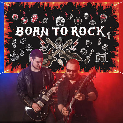 1pc Born to Rock Backdrop Banner, Extra Large 1950's Rock and Roll Party Decorations, Rock Star Music Theme Birthday Party Suppl