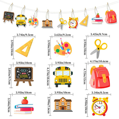 9Pcs/Bag Cartoon Back To School Theme Tree Pendant Hangers Backdrop First Day of School Blackboard for Classroom Decorations