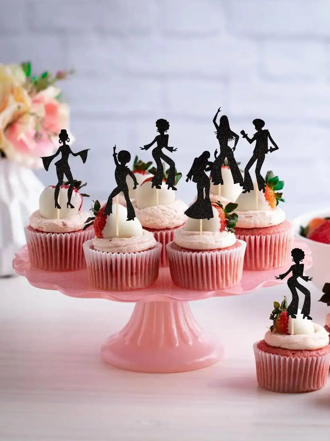 16PCS Music Notes Cupcake Toppers Black Glitter Musical Symbol Cupcake Picks for Rock Music Concert Theme Baby Shower Wedding B