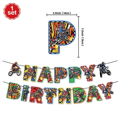 Motocross Dirt Bike Birthday Party Banner Cake Topper Foil Motorcycle Balloon for Boy Kids Motor Theme Party Decoration Supplies