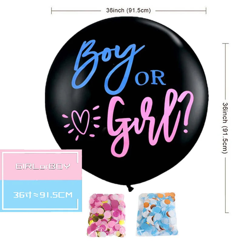Boy or Girl Gender Reveal Party Decoration 36'' Giant Black Latex Balloon Blue Pink Confetti Baby Shower Globos Supplies