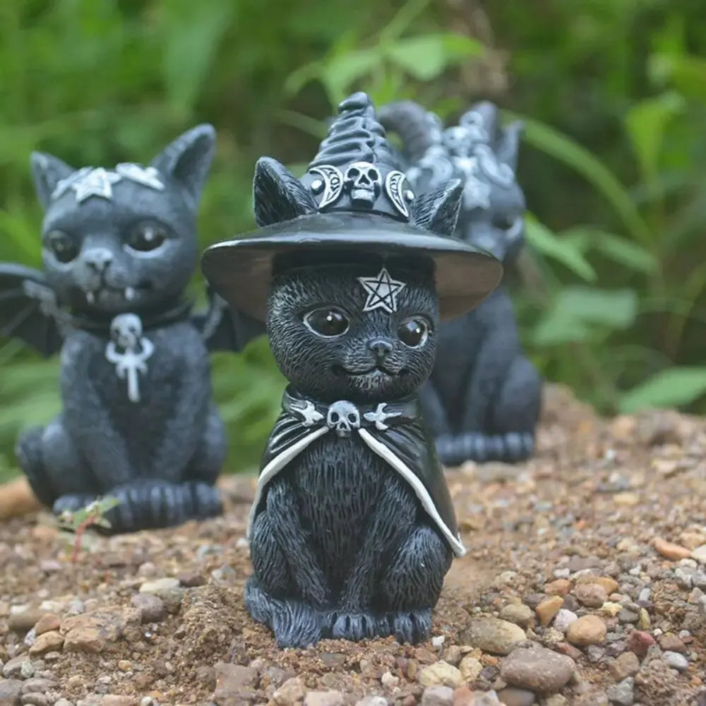 Halloween Witch Black Cat Resin Decorations Outdoor Witch Cat Garden Statue Magic Ambiance Design Decoration