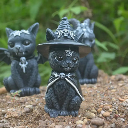 Halloween Witch Black Cat Resin Decorations Outdoor Witch Cat Garden Statue Magic Ambiance Design Decoration