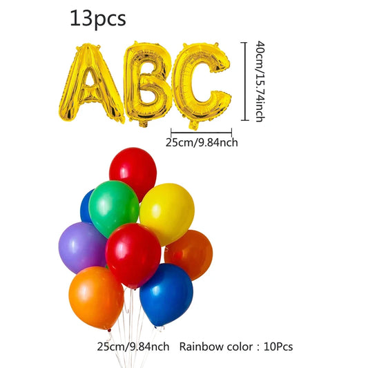 13Pcs 123 ABC Rainbow Color Back To School Balloons iridescent Ballon Welcom to School Classroom Decorations