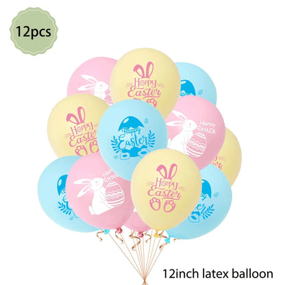 Happy Easter Party Decorations Bunny Eggs Paper Plates Cute White Rabbit Carrot Foil Balloons Kids Party Supplies Easter Favors