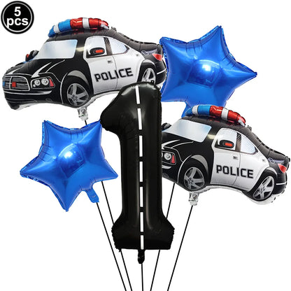 5th Birthday Police Party Blue Car Helicopter Foil Balloons for Boys Baby Shower Police Birthday Party Decoration