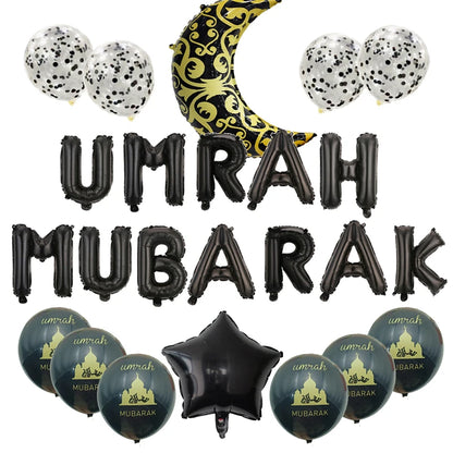 Black Gold Umrah Mubarak Latex Confetti Balloon Eid Mubarak Islamic Muslim Pilgrimage Festival Party Decor  Supplies