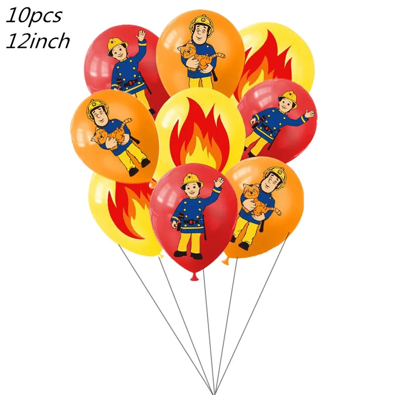 Firefighter Sam Party Supplies Plates Napkins Cups Tablecloth Banner Fire Truck Party Decorations Kids Boys Decor Supplies