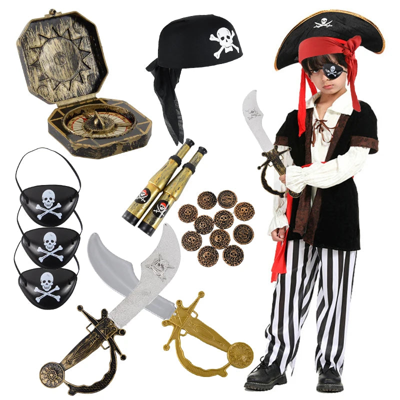 Pirate Theme Party Decoration Pirate Captain Hat Patch Pistol Treasure Toys For Kids Birthday Party Decor Halloween Cosplay Prop