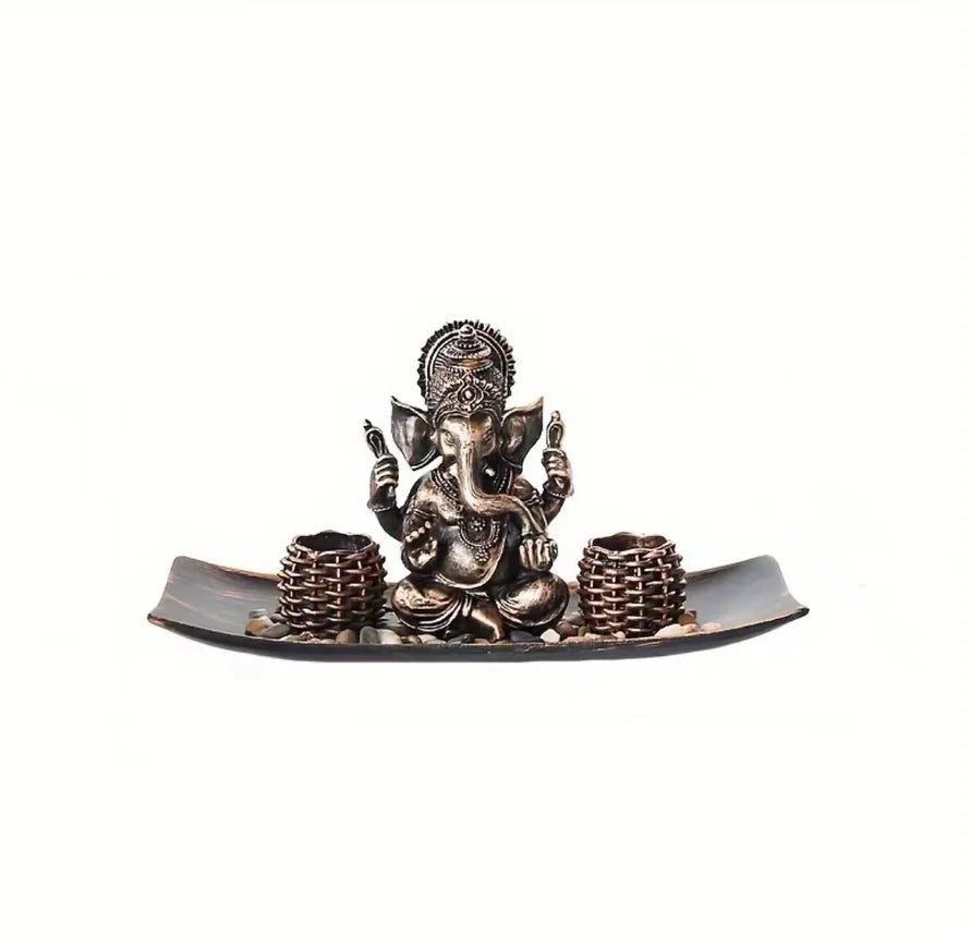 1 South Asian Indian resin retro gold elephant head divine wealth candle holder set for Diwali Candlestick ornament decoration