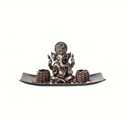 1 South Asian Indian resin retro gold elephant head divine wealth candle holder set for Diwali Candlestick ornament decoration