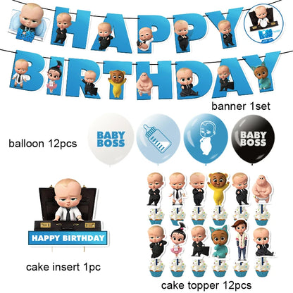 Cartoon Boss-Boys-Girls Theme Newborn 1st Birthday Party Decor Disposable Tableware Backdrop Balloons Baby Shower For Kids Gifts