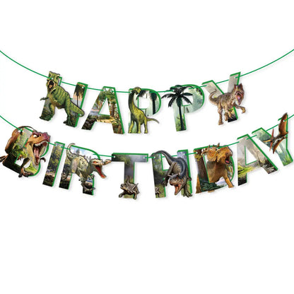 Jurassic Dinosaur Birthday Decoration Tableware Balloon Paper Cup Backdrop Tablecloth Banner Plate Birthday Party Decor Supplies