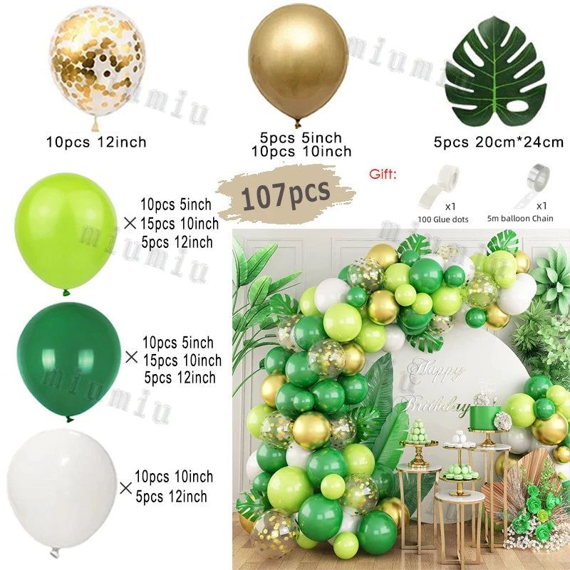 Jungle Safari Green Theme Balloon Garland Arch Kit Kids Birthday Party Metal Confetti Foil Latex Balloons Baby Shower Decoration