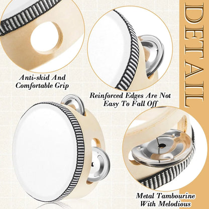 2-24PCS Wedding Tambourine Drum Noise Makers Hand Held Tambourine Single Row Metal Jingle Percussion Gift Church Party 4-8Inch