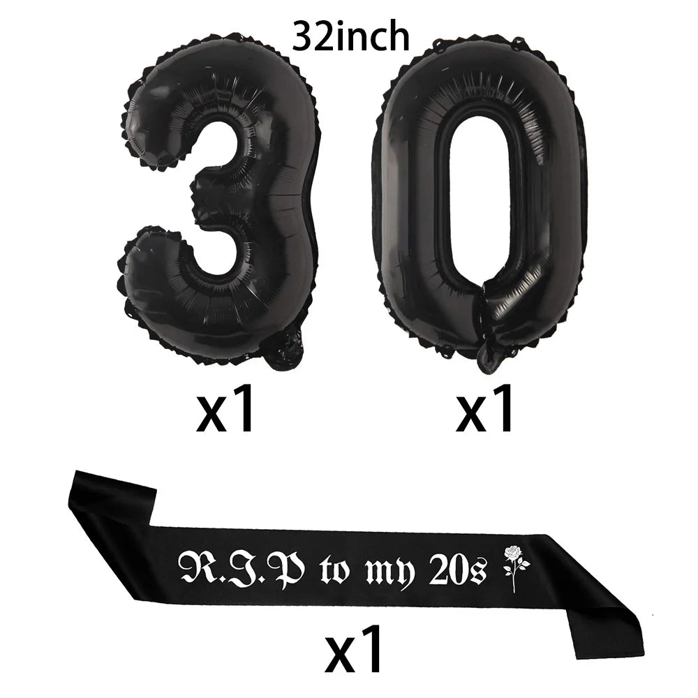 RIP to My 20s Supplies Banner Garland Backdrop Tablecloth Rip Sash Cake Topper Balloon Funeral Youth Funny Thirtieth Party Decor