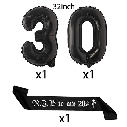 RIP to My 20s Supplies Banner Garland Backdrop Tablecloth Rip Sash Cake Topper Balloon Funeral Youth Funny Thirtieth Party Decor