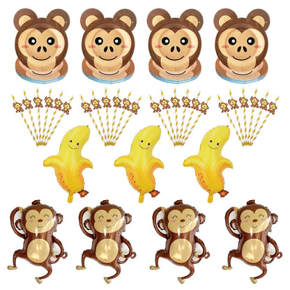 Monkey Party Supplies George Birthday Decorations Monkey Paper Plates Straw for Dinner Monkey Balloon Cake Decor