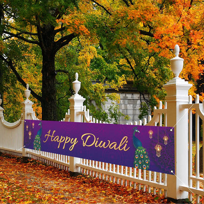 Happy Diwali Banner Festival of Lights Deepavali Polyester Banners with Grommets Party Supplies Yard Sign Garden Outdoor Decor