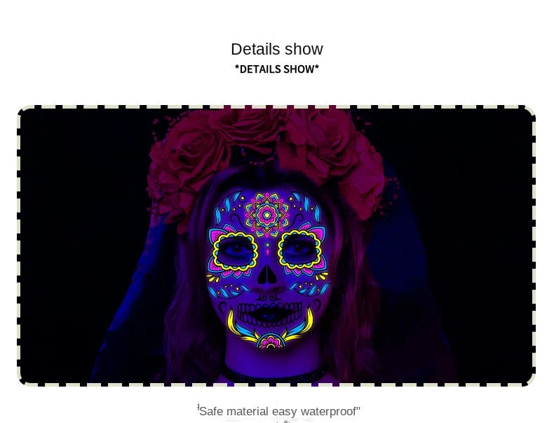 1/4/8PCS Waterproof Fluorescent Temporary Tattoo Neon Halloween Stickers Day of the Dead Party Festival Night Bar Face Stickers